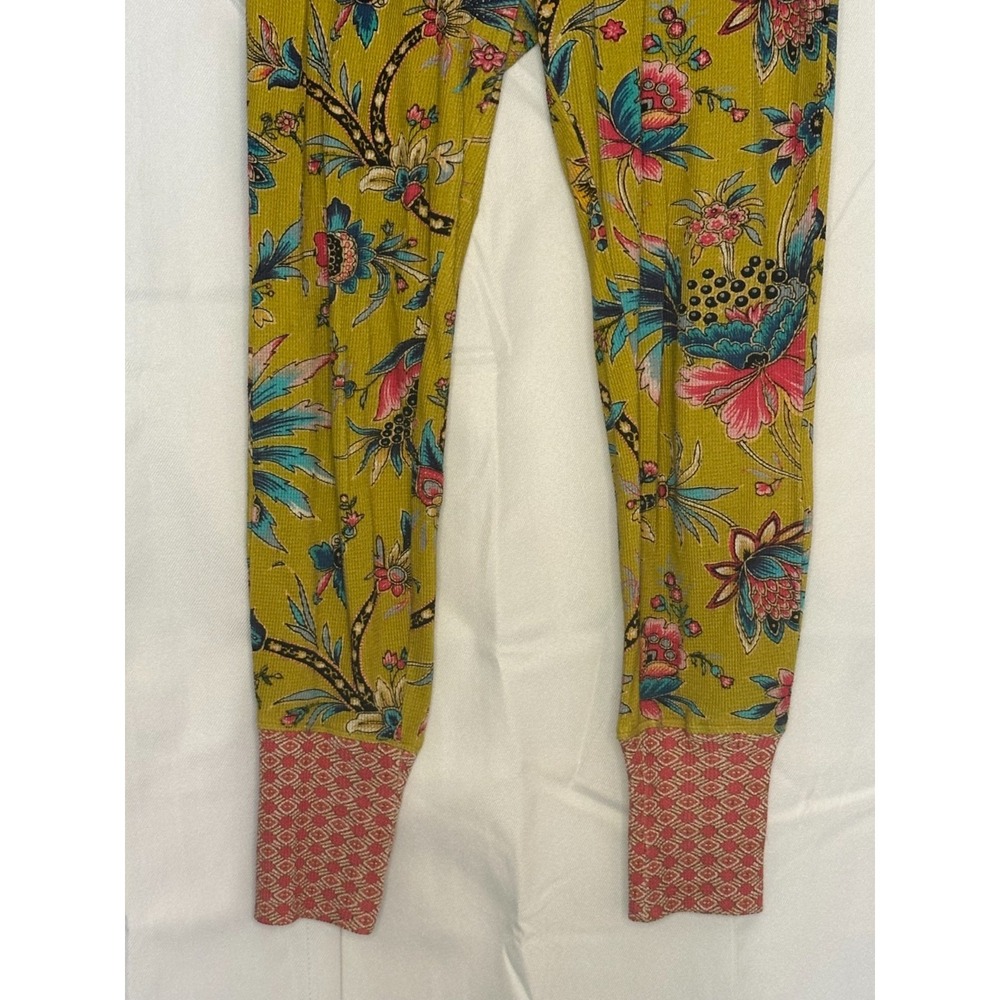 Sundance M Waffle Knit Floral Leggings Boho Mustard Cotton Lagenlook Cottagecore - Picture 4 of 7